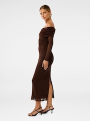 Forever New Brown Minnie Petite Mesh Bardot Midi Dress - Image 4 of 5