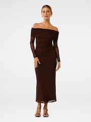 Forever New Brown Minnie Petite Mesh Bardot Midi Dress - Image 5 of 5