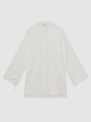 Reiss Ivory Grazi Cotton Gathered Cut-Out Shirt Dress with Stretch - Image 2 of 6