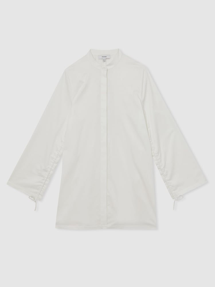 Reiss Ivory Grazi Cotton Gathered Cut-Out Shirt Dress with Stretch - Image 2 of 6
