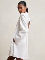 Reiss Ivory Grazi Cotton Gathered Cut-Out Shirt Dress with Stretch - Image 3 of 6