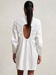Reiss Ivory Grazi Cotton Gathered Cut-Out Shirt Dress with Stretch - Image 4 of 6