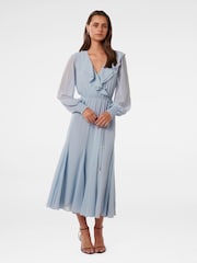 Forever New Blue Orla Ruffle Godet Midi Dress - Image 1 of 4