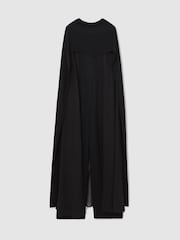 أسود - Reiss Farley Wide-Leg Cape Jumpsuit - صورة 2 من 6