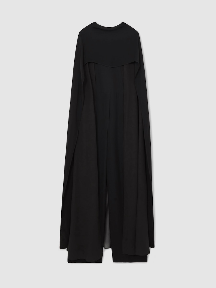 أسود - Reiss Farley Wide-Leg Cape Jumpsuit - صورة 2 من 6