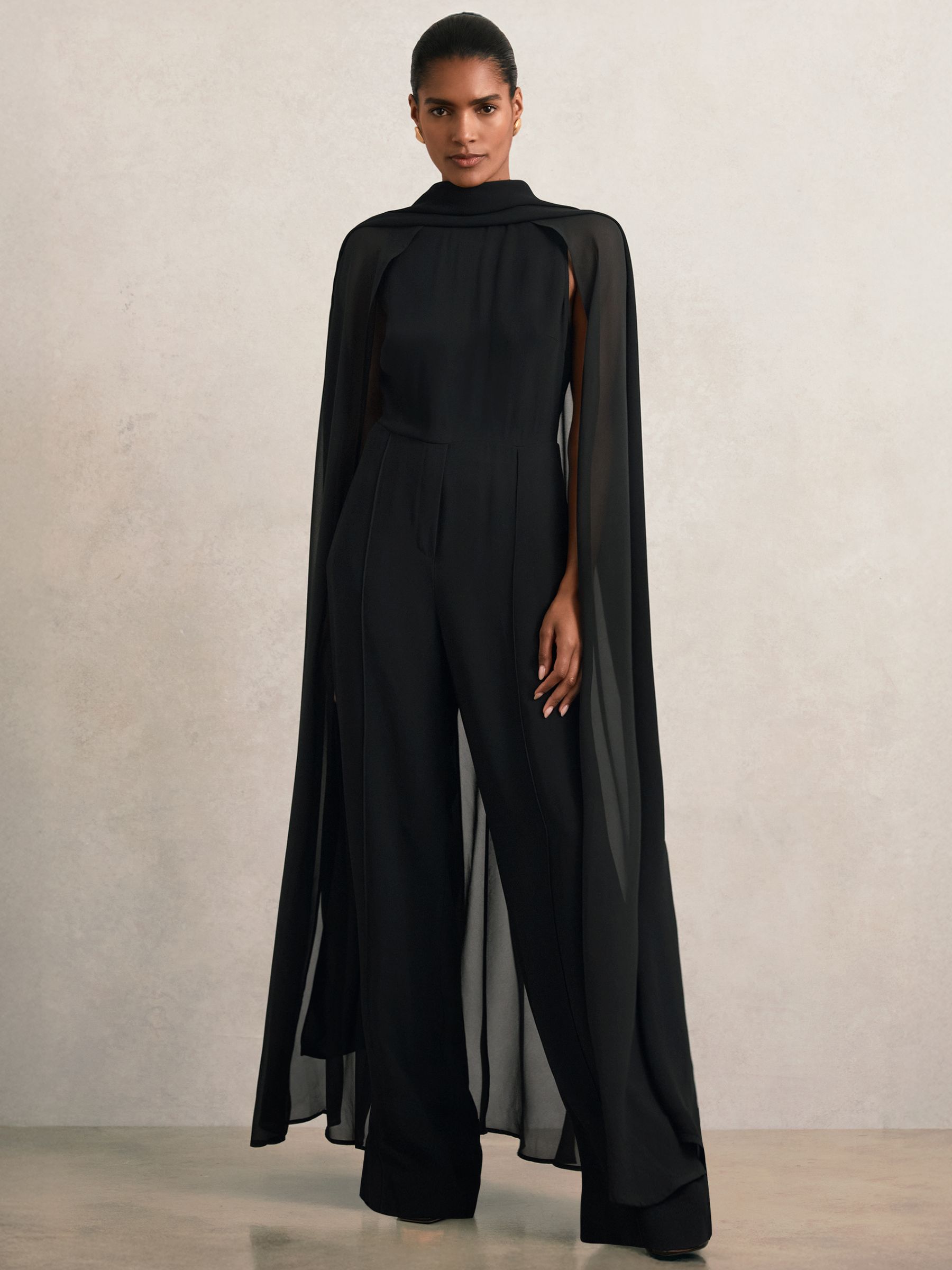 Buy Reiss Black Farley Wide-Leg Cape Jumpsuit from Next USA