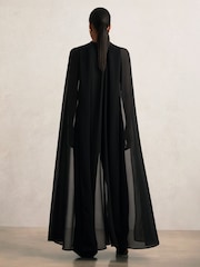 أسود - Reiss Farley Wide-Leg Cape Jumpsuit - صورة 4 من 6