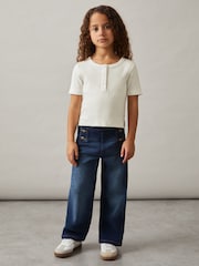 Reiss Ivory Margot Cotton Pointelle Button T-Shirt - Image 1 of 4