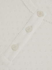 Reiss Ivory Margot Cotton Pointelle Button T-Shirt - Image 4 of 4