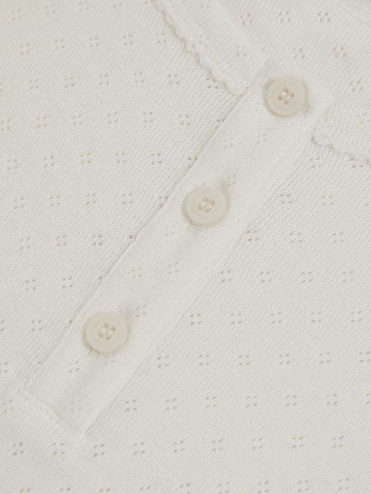 Reiss Ivory Margot Cotton Pointelle Button T-Shirt - Image 4 of 4
