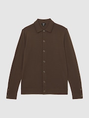 Reiss Chocolate Brown Forbes Merino Wool Button-Through Cardigan - Image 2 of 6