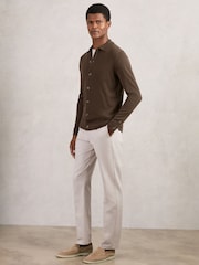 Reiss Chocolate Brown Forbes Merino Wool Button-Through Cardigan - Image 3 of 6