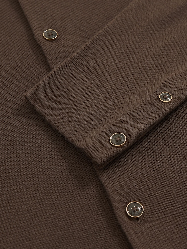 Reiss Chocolate Brown Forbes Merino Wool Button-Through Cardigan - Image 6 of 6