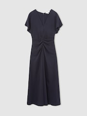 Reiss Navy Rowe Ruched-Front Midi Dress - Image 2 of 7