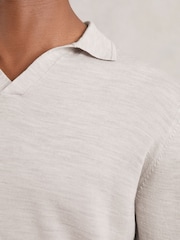 Reiss Wicker Brown Melange Milburn Merino Wool Open-Collar Polo Shirt - Image 4 of 6