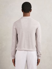 Reiss Wicker Brown Melange Milburn Merino Wool Open-Collar Polo Shirt - Image 5 of 6