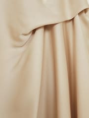 Reiss Champagne Neutral Michelle Satin Tuck-Detail Cape Midi Dress - Image 6 of 6