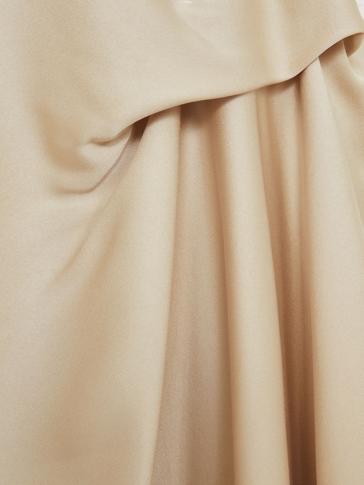 Reiss Champagne Neutral Michelle Satin Tuck-Detail Cape Midi Dress - Image 6 of 6