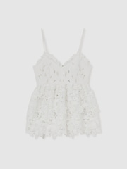 Reiss Ivory Melody Cotton Cut Out Lace Cami Top - Image 2 of 6
