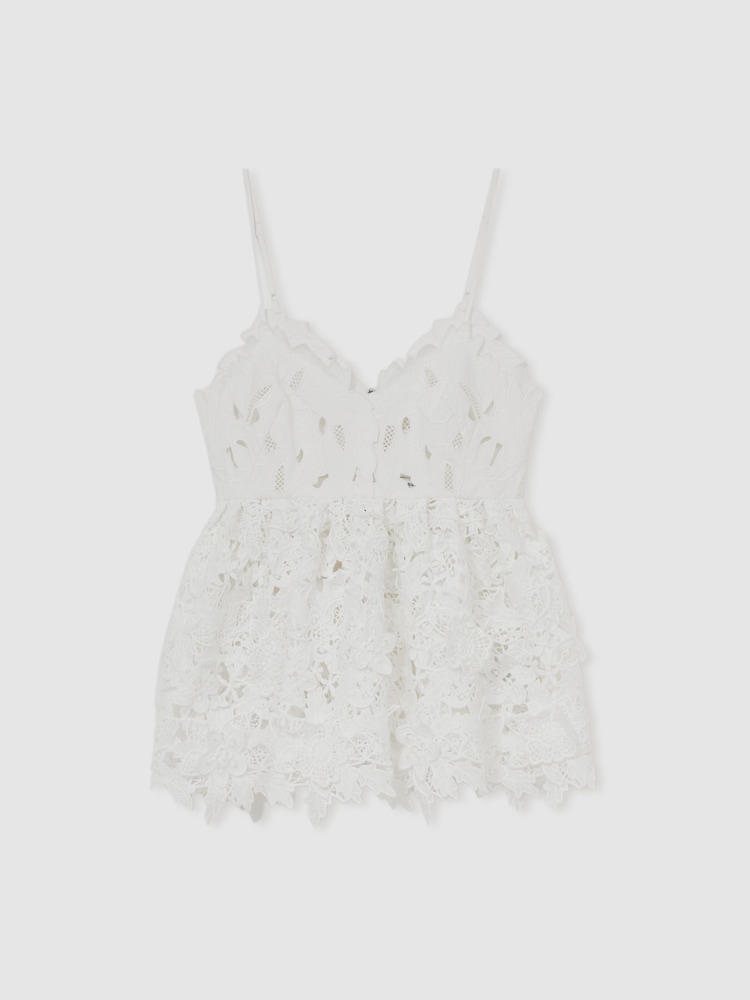 Reiss Ivory Melody Cotton Cut Out Lace Cami Top - Image 2 of 6 Reiss Ivory Melody Cotton Cut Out Lace Cami Top - Image 2 of 6