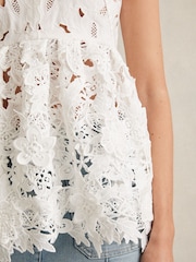 Reiss Ivory Melody Cotton Cut Out Lace Cami Top - Image 3 of 6