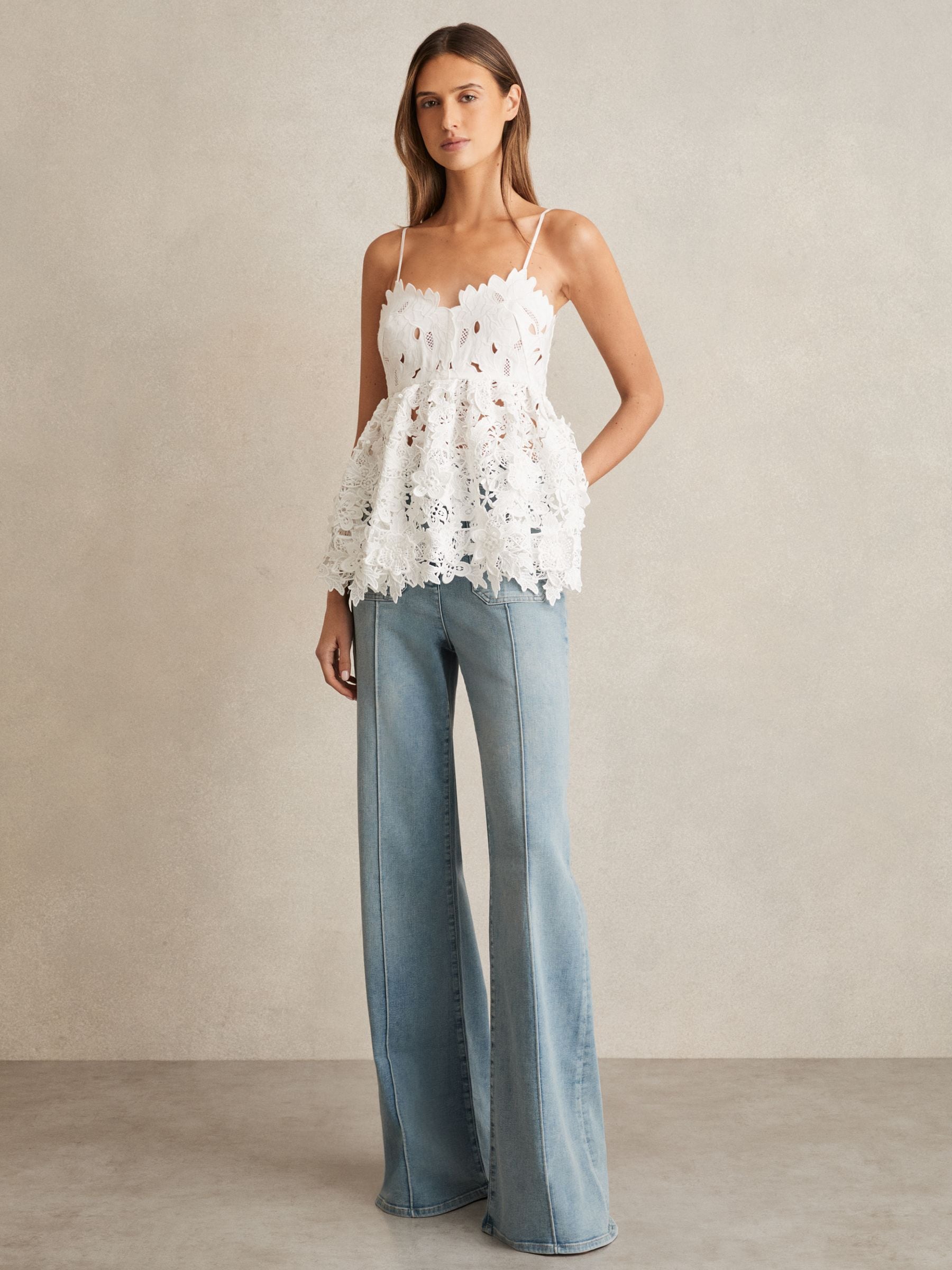 Buy Reiss Ivory Melody Cotton Cut Out Lace Cami Top from Next USA