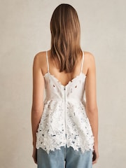 Reiss Ivory Melody Cotton Cut Out Lace Cami Top - Image 5 of 6