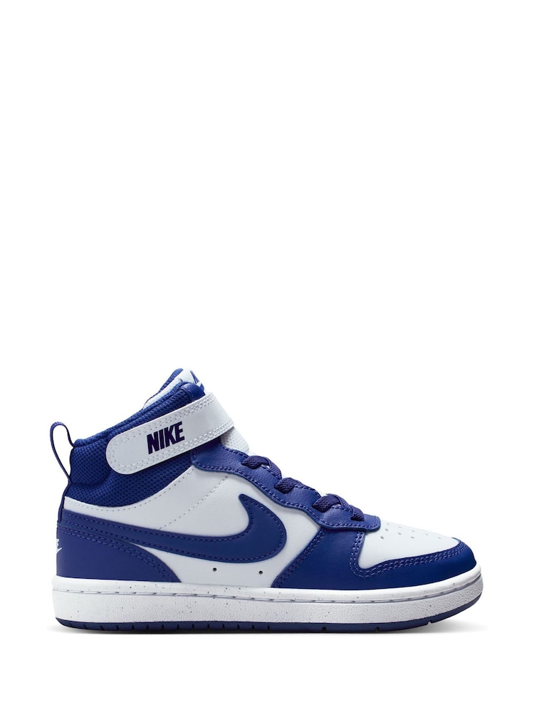 Nike White/Deep Night Blue Junior Court Borough Mid Trainers - Image 1 of 10 Nike White/Deep Night Blue Junior Court Borough Mid Trainers - Image 1 of 10
