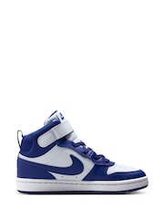 Nike White/Deep Night Blue Junior Court Borough Mid Trainers - Image 2 of 10