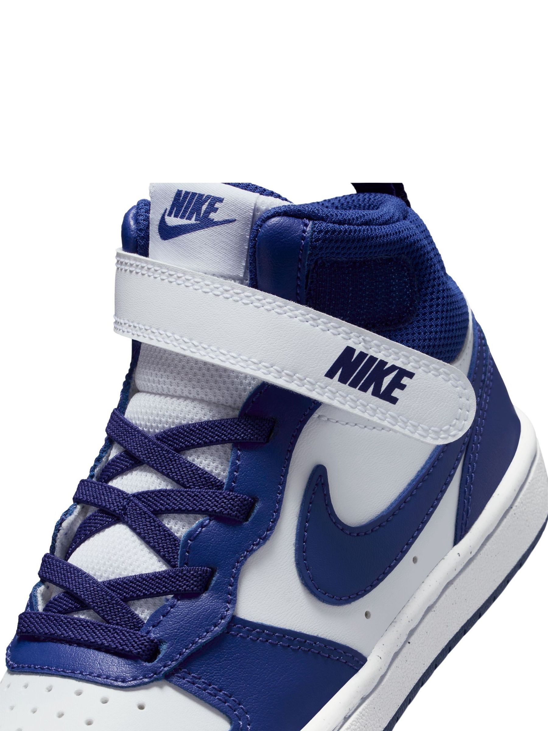 Buy Nike White/Deep Night Blue Junior Court Borough Mid Trainers