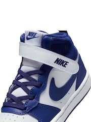 Nike White/Deep Night Blue Junior Court Borough Mid Trainers - Image 9 of 10