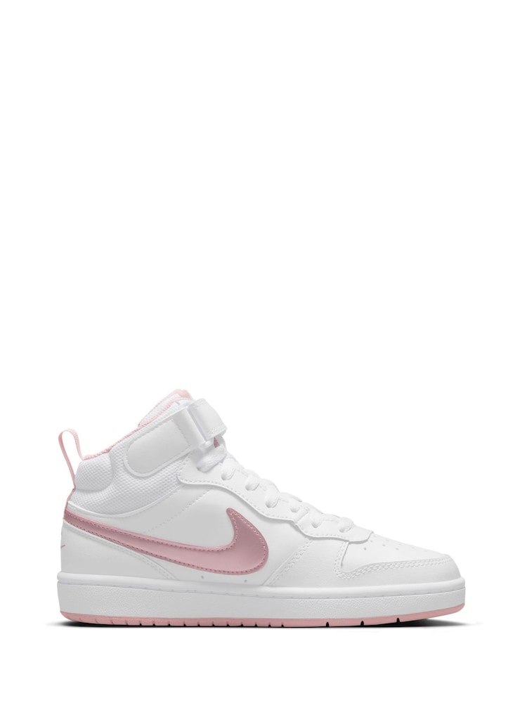 Nike White Pink Glaze Youth Court Borough Mid Trainers - Image 2 of 11