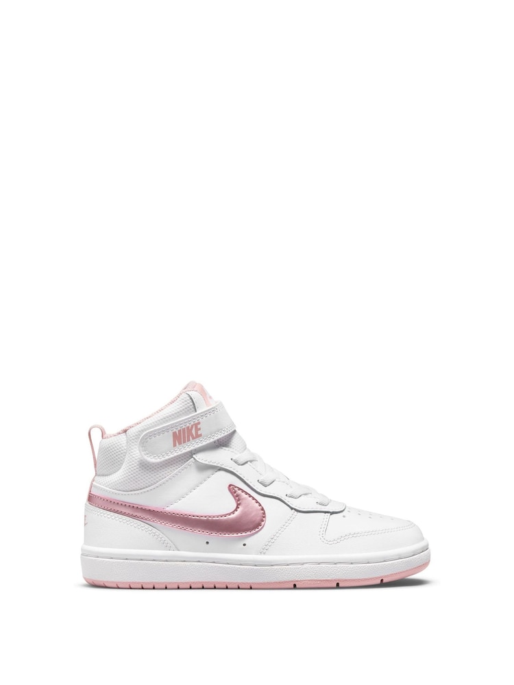 Nike White Pink Glaze Junior Court Borough Mid Trainers - Image 1 of 11 Nike White Pink Glaze Junior Court Borough Mid Trainers - Image 1 of 11