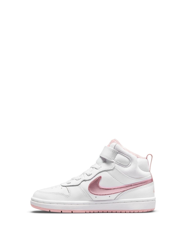 Nike White Pink Glaze Junior Court Borough Mid Trainers - Image 2 of 11 Nike White Pink Glaze Junior Court Borough Mid Trainers - Image 2 of 11