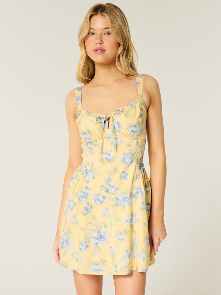 Hollister Yellow Drop Waist Button Front Mini Dress - Imagem 1 de 3