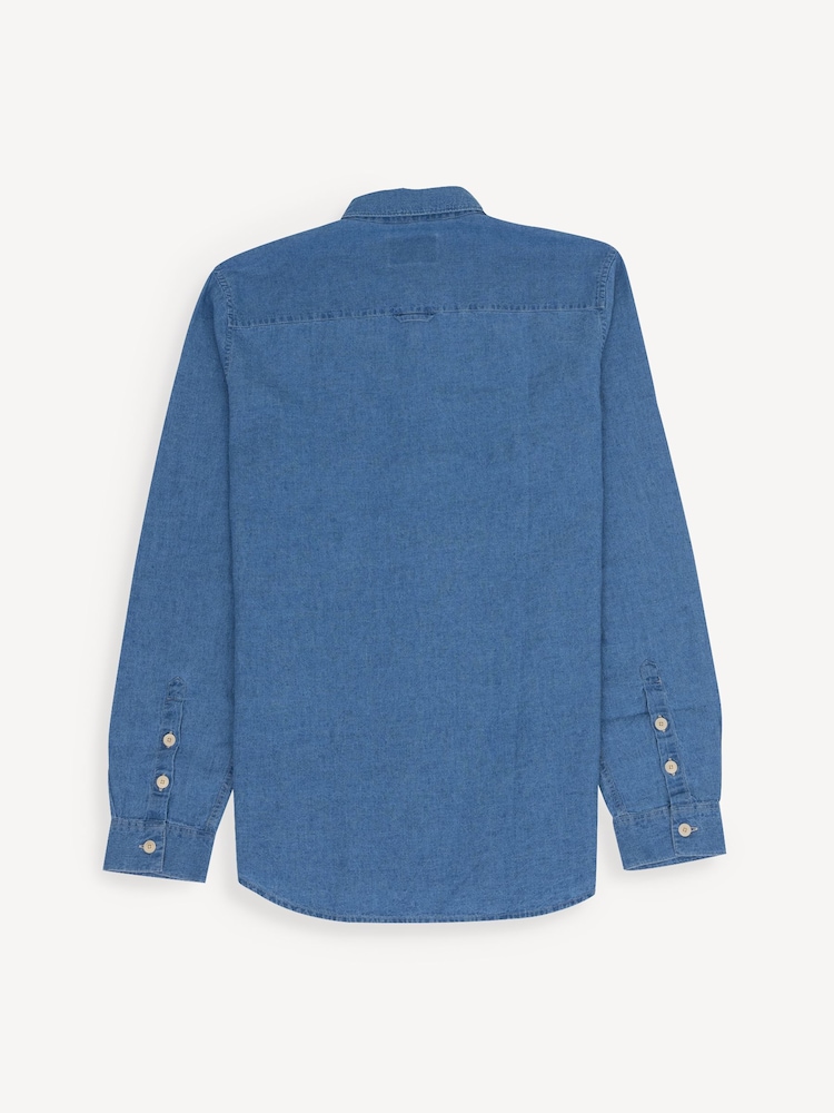 Folk Blue Relaxed Fit Linen Cotton Long Sleeve Shirt - Image 2 of 4 Folk Blue Relaxed Fit Linen Cotton Long Sleeve Shirt - Image 2 of 4