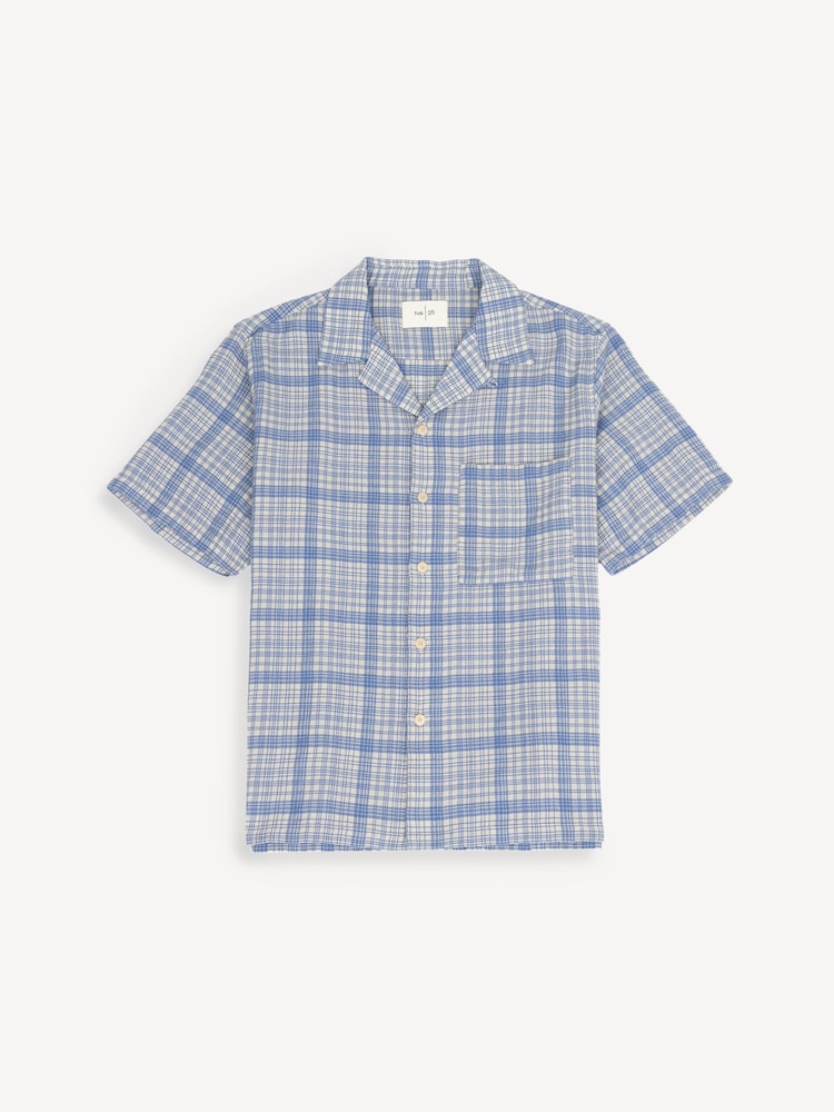 Folk Blue Relaxed Soft Collar Short Sleeve Check Shirt - Image 1 of 4