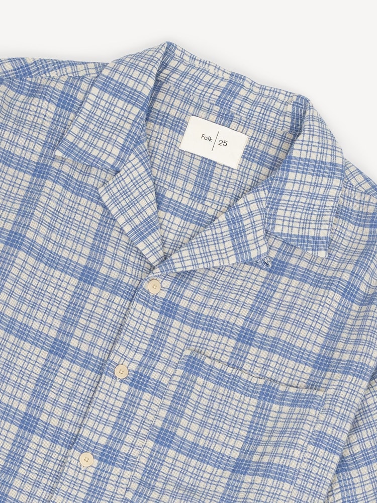 Folk Blue Relaxed Soft Collar Short Sleeve Check Shirt - Image 4 of 4
