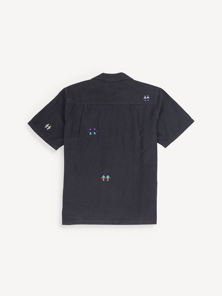 Folk Black Relaxed Soft Collar Short Sleeve Embroidered Shirt - Image 2 of 4