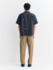 Folk Black Relaxed Soft Collar Short Sleeve Embroidered Shirt - Image 3 of 4