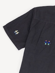 Folk Black Relaxed Soft Collar Short Sleeve Embroidered Shirt - Image 4 of 4