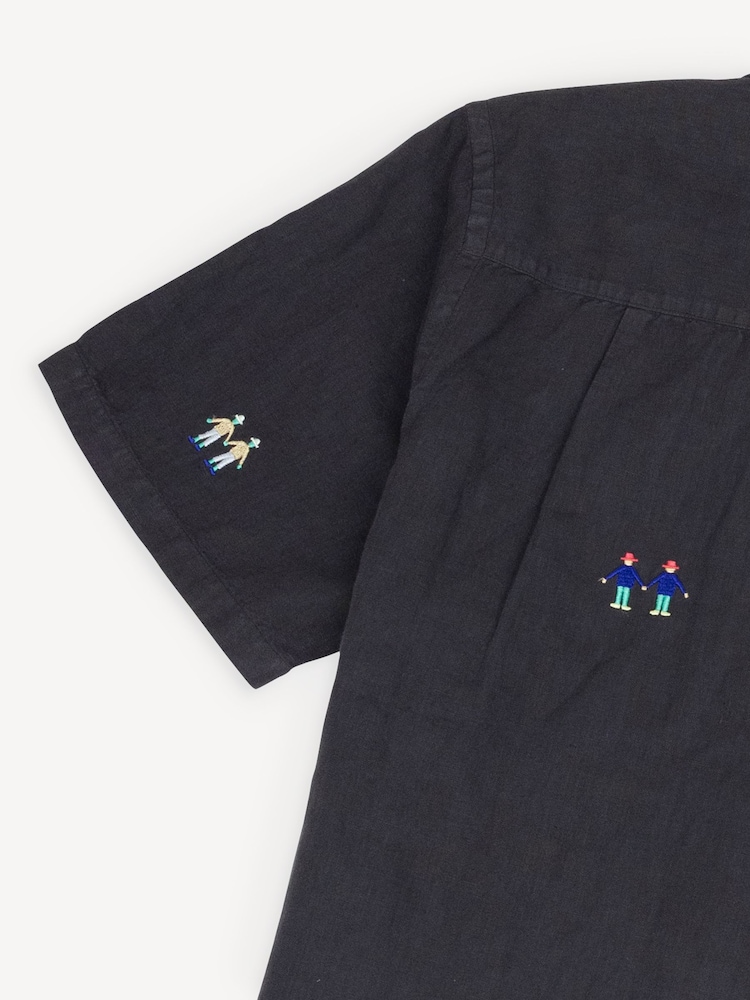 Folk Black Relaxed Soft Collar Short Sleeve Embroidered Shirt - Image 4 of 4