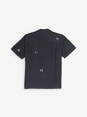 Folk Black Relaxed Soft Collar Short Sleeve Embroidered Shirt - Image 6 of 8