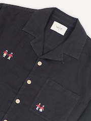 Folk Black Relaxed Soft Collar Short Sleeve Embroidered Shirt - Image 7 of 8