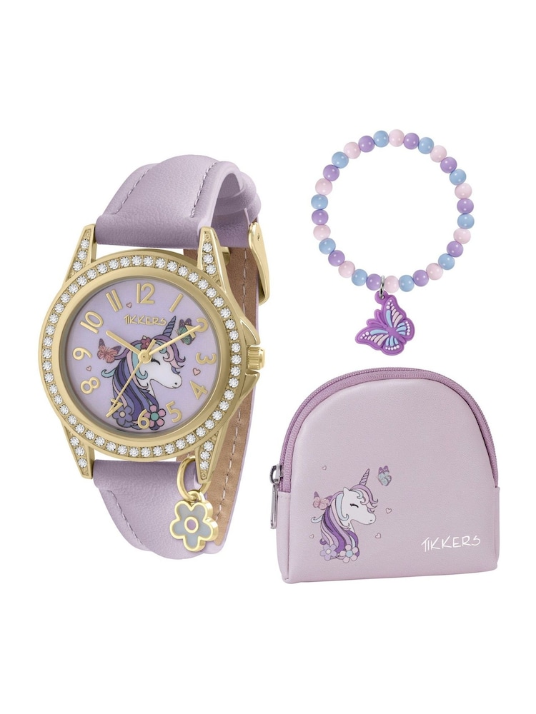 Tikkers Girls Purple Unicorn Watch, Bracelet and Purse Gift Set - Image 1 of 7