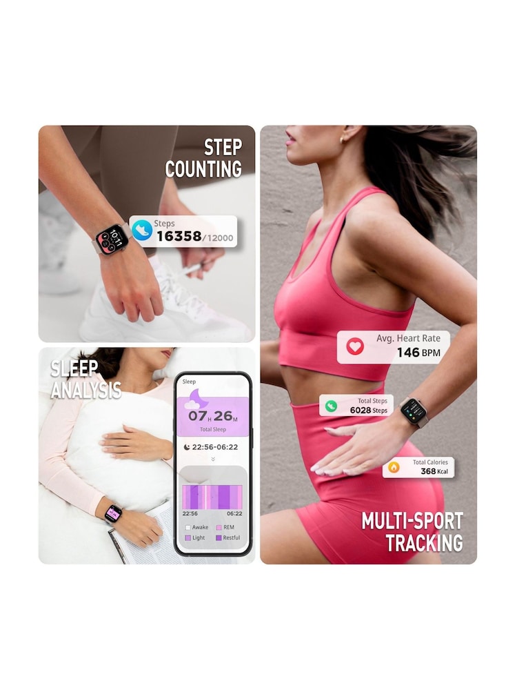 Reflex Active Pink Series 40 AMOLED Smart Aluminium Mink Strap Calling Watch - Image 2 of 6