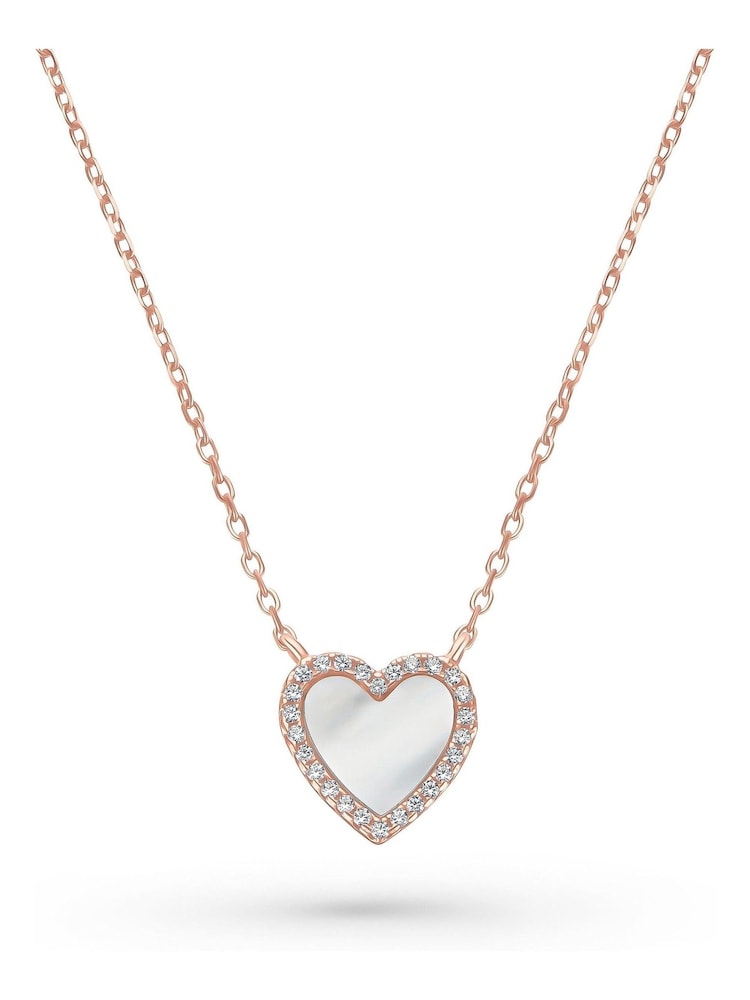Beaverbrooks Rose Gold Plated Cubic Zirconia Mother of Pearl Heart Necklace - Image 2 of 4