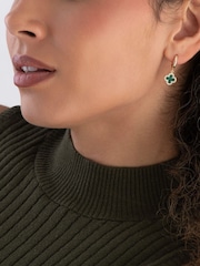Beaverbrooks Yellow Gold Tone Cubic Zirconia Malachite Clover Hoop Drop Earrings - Image 4 of 4