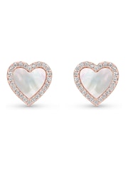 Beaverbrooks Rose Gold Plated Cubic Zirconia Mother of Pearl Heart Stud Earrings - Image 1 of 4