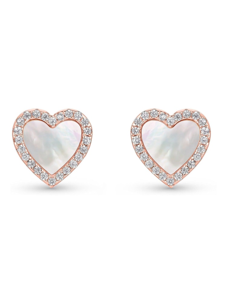 Beaverbrooks Rose Gold Plated Cubic Zirconia Mother of Pearl Heart Stud Earrings - Image 1 of 4